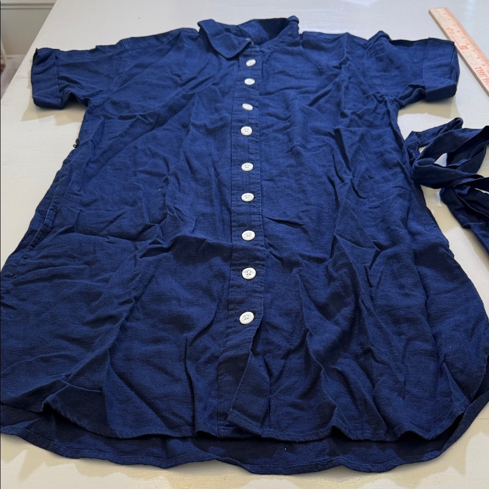 J. Crew Linen-blend belted mini shirtdress Size Medium Petite - Picture 4 of 9